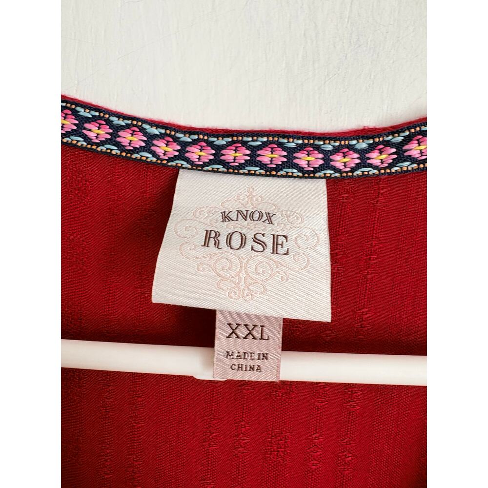 knox Rose Red embroidered Rayon Top Long Flare Sleeves Tassels XXL Boho Peasant - Picture 6 of 7